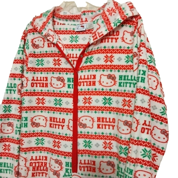 Hello Kitty Onesie Hoodie One Piece Holiday Christmas Pajamas Sz L - Picture 2 of 8